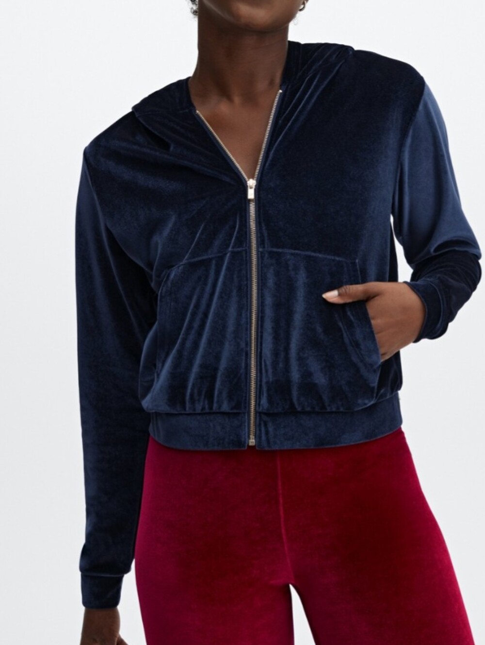 Fabletics Donna Velour Hoodie Navy Blue Velvet Full Zip-Up Women's Size XS